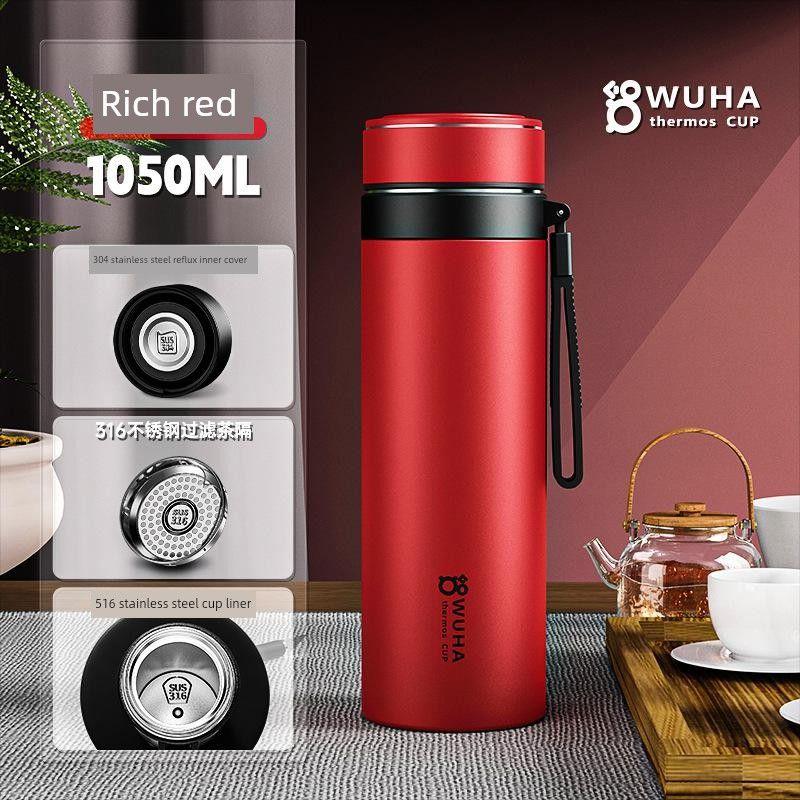 

316 Stainless Steel Large-Capacity Insulated Cup, Thickened Men s Tea Brewing Cup with Strap, Portable Car Water Cup 1000ml [Sling + Rich Red + 316] 500ml