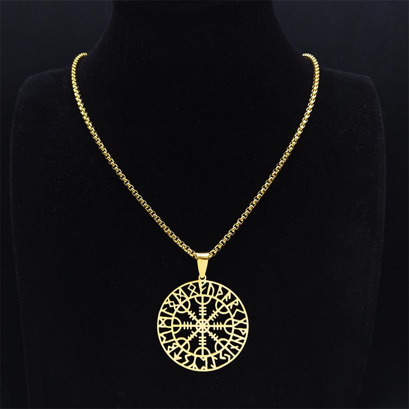 2026 Wikinger Amulett Halsketten Damen /Herren Goldfarbe Edelstahl Statement Halskette Schmuck Halsband acero inoxidable N3073S02