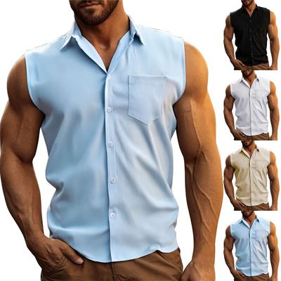 Men's Summer Hawaiian Solid Color Breathable Loose Button Sleeveless Shirt