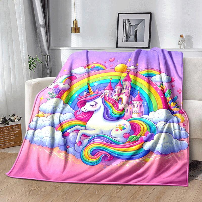 1pc Unicorn Printing Lightweight Flannel Blanket, Comfortable and Warm Blanket, for Camping Sofa Bed and Couch Office, Gift