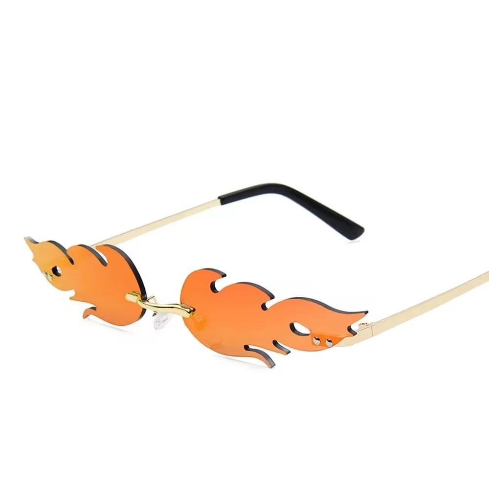 Luxury Fire Flame Sunglasses Women Vintage Rimless Wave Metal Shades UV400 Mirror Eyewear Fashion Sun Glasses