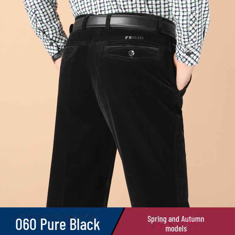 Men's Stretch Corduroy Pants - Middle-Aged, Casual, Loose Fit, Plus Velvet, Thickened for All Seasons