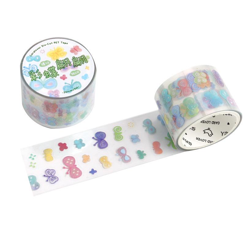 Colorful Die-cut PET Tape: Hand-drawn Illustration, Waterproof Case, Journal & Collage Decoration.