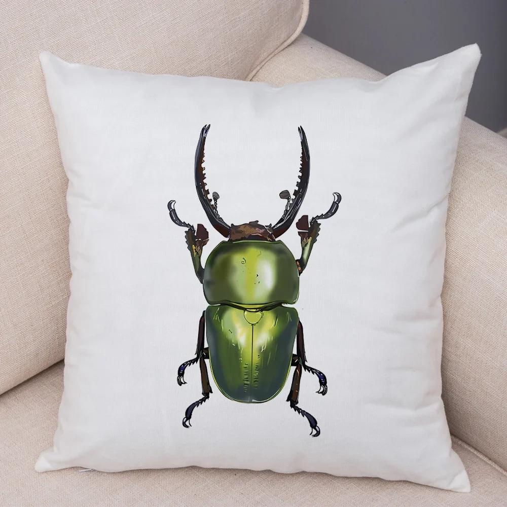 Insect Beetle Collection Pillow Case Both Sided Decor Cartoon Animal Print Cushion Cover Soft Plush Pillowcase for Sofa Home Car