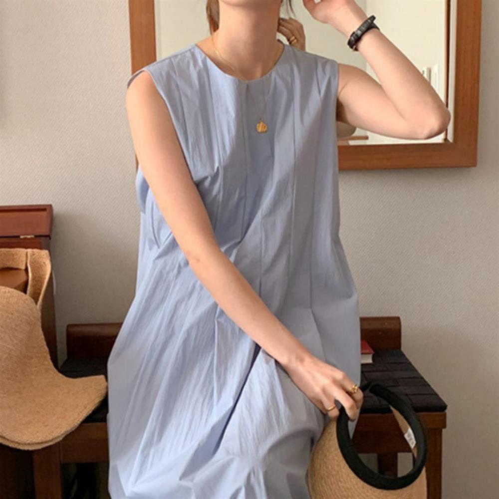 New Arrivals Open Run Women Round Neck Sleeveless Flare Long Dress