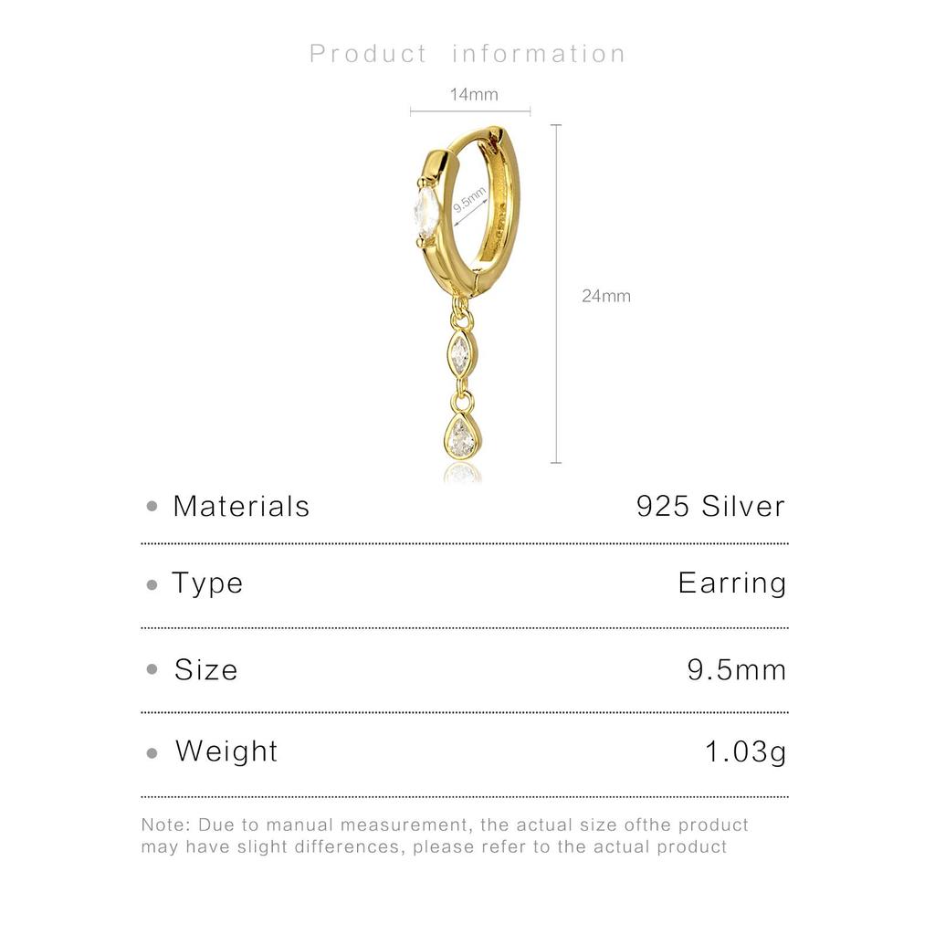 ANDYWEN 925 Sterling Silver Gold  CZ Piercing Huggies Clips Pendientes Drop Earring 2023 Fine Jewelry Gift