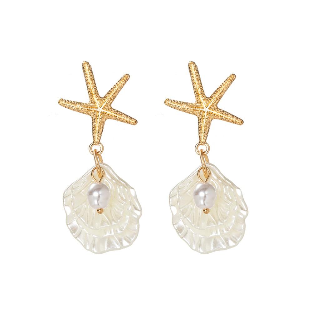 

Bohemian Shell Dangle Earrings Tassel Starfish Pendant Earrings Beach Style Earrings Vacation золотой