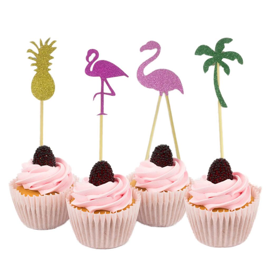 24 Pieces Wood Cake Decorating Supplies Multicolor Flamingo Fancy Cardboard Baking Tools Happy Birthday Decoratins as Home Decor