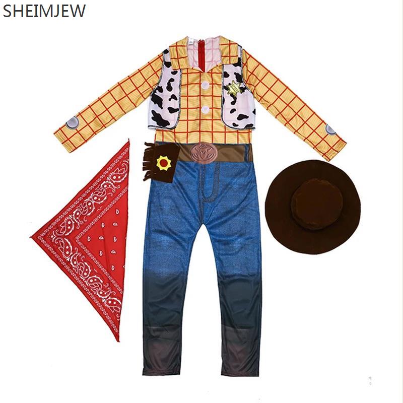New Kids Anime  Sheriff Clothes Woody Pride Cosplay Child Cowboy Bodysuit Woody Costume Halloween Carnival Costumes Height 100-110cm