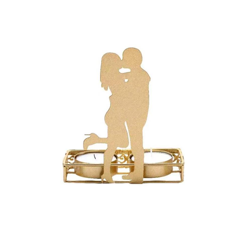 

Metal Craft Couple Candle Holder Unique Gold Candle Tray Wedding Candlestick Table Accessories Style C