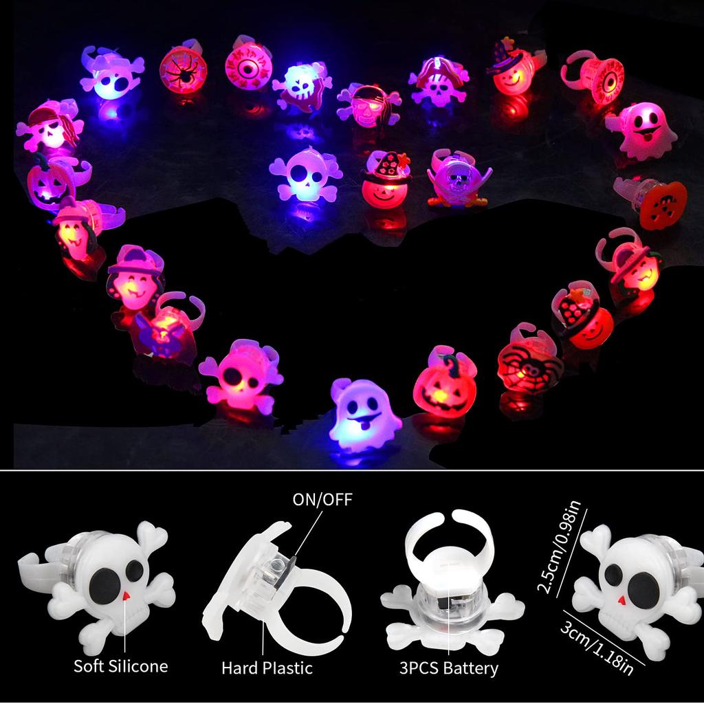 Rozsvítící kroužky na Halloween pro děti, 50 ks LED blikajících kroužků Hračky pro dětskou halloweenskou párty, Dárky, Ceny a Výplně do tašek