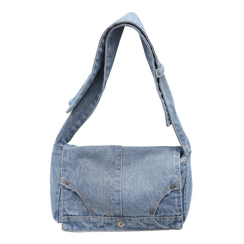 

Casual Large-capacity Denim Bag Women High-quality Retro Washed Commuting Single-shoulder Underarm светло-синий