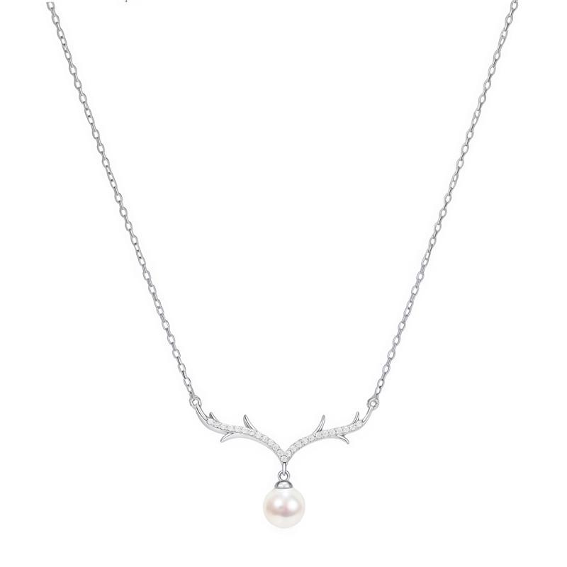 

Arvaleff S925 Silver Deer Necklace with Pearl Pendant – Versatile High-End Christmas Clavicle Chain серебряный