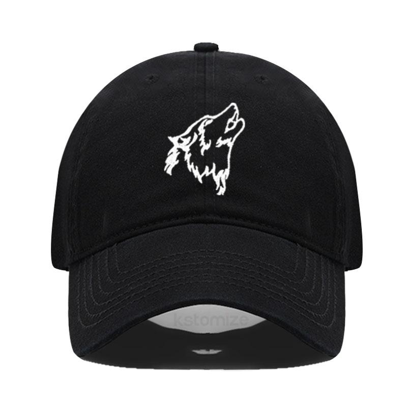 

Жіноча бейсболка чоловіча прана бавовна вовчий виття вишивка вишивка тато капелюх спортивні гольф-кепки для чоловіків сонцезахисні капелюхи дропшиппінг чорний