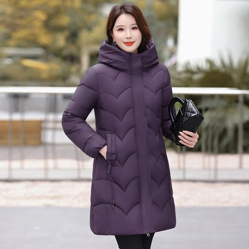 

New slim-fit cotton-padded clothes women s medium and long foreign style winter loose-fitting thickened slim-fit cotton-padded jacket XXXL фіолетовий
