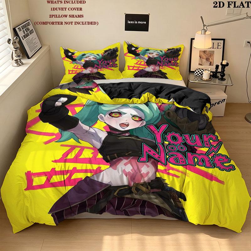 Cyberpunk Edgerunner Custom Name Pattern Bedding Quilt Set Quilt Cover Pillowcase Home Gift(1 * duvet cover + 2 * pillowcase, without core)