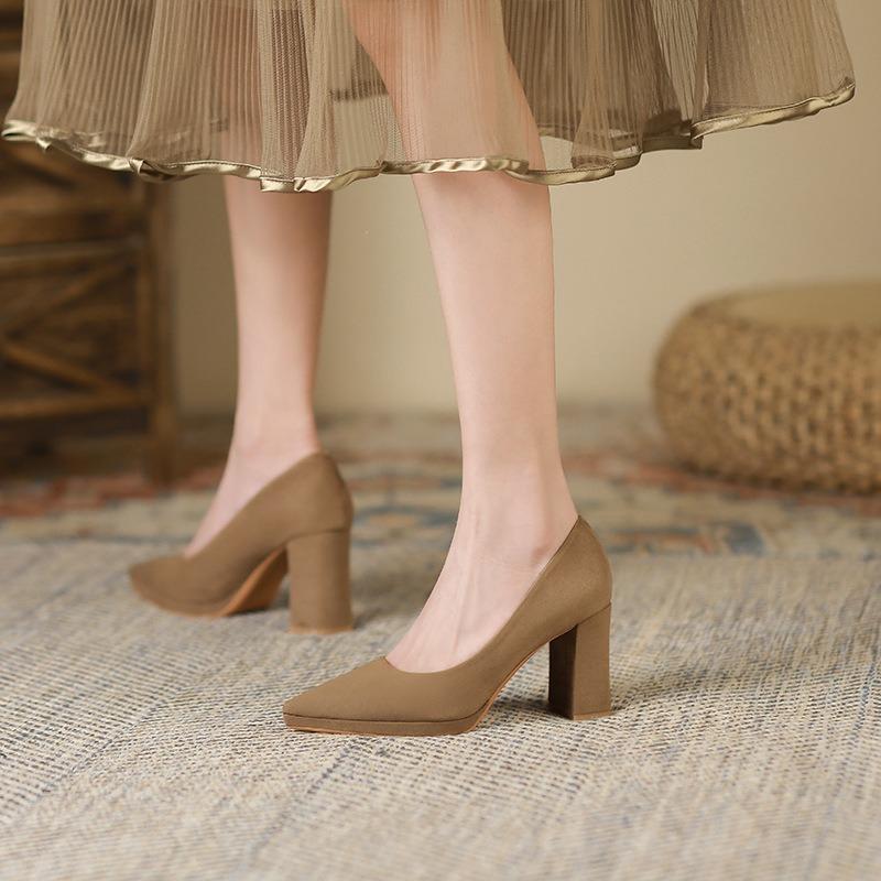 9-Waterproof table high heels women's autumn new pointed thick heel high heels women's one-pedal women's shoes