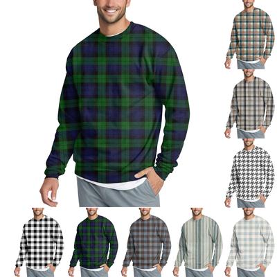 Heren Casual Mode Comfortabel Geruit Ronde Hals Pullover Sweatshirt