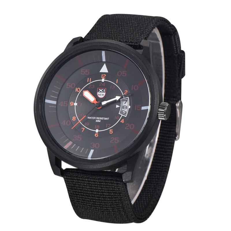 Męski Modny Zegarek Wojskowy z Nylonowym Paskiem, Kwarcowy, z Kalendarzem, Luminous