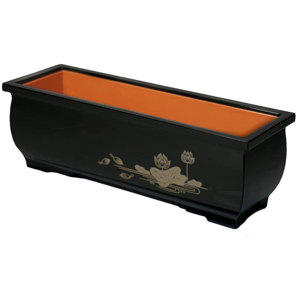 Sanmeni Long Incense Burner, Black, Lotus Pattern, 6.0 Inches [Buddhist Altar Accessories]