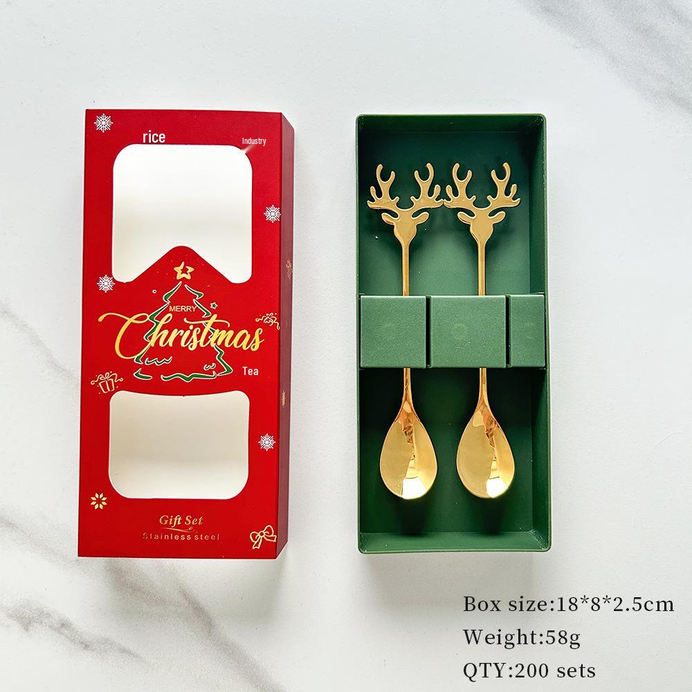 Reindeer-Themed 304 Stainless Steel Coffee and Dessert Mixing Spoon Gift Set In Cute Christmas Box
