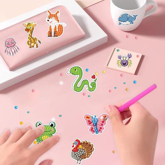 4 bucăți autocolante colorate pentru pictură cu diamante în formă de dinozaur din desene animate DIY pentru copii, animale lucrate manual