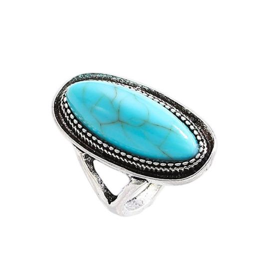 Juego de 5 Anillos Color Plata Retro Envejecido Anillos para el Dedo con Turquesa de Imitación Estilo Bohemio Versátil Apilable Joyería para el Dedo Regalo