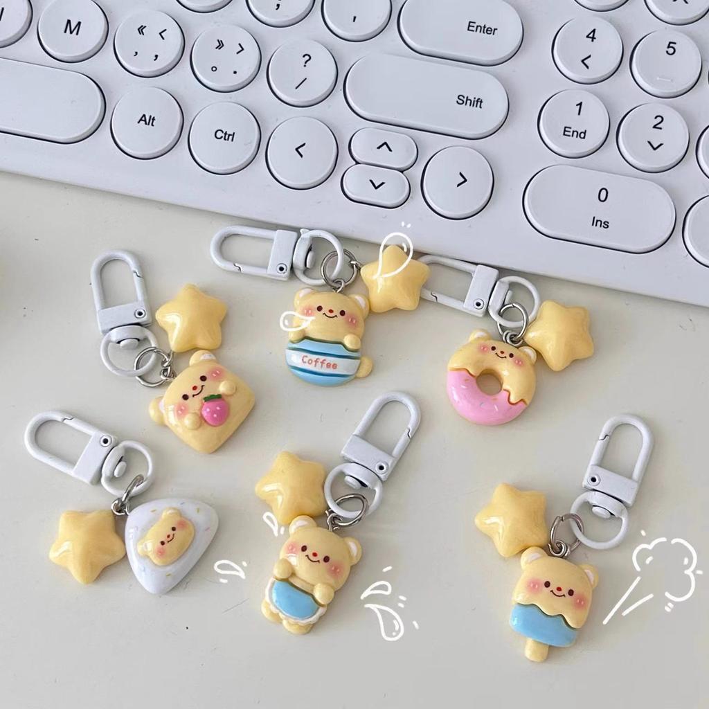 Butter Bear Dessert Keychain: Soft & Cute Cartoon Pendant for Backpacks with Stars