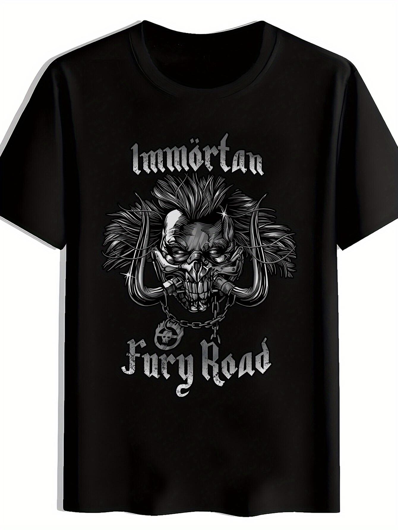 Black T-shirt with Immortal Fury Road Skull Graphic - Vintage Rock Band Design XXXXL