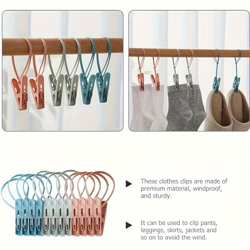 12Pcs Windproof Rope Clothes Hooks Durable Plastic For Towels Socks Home Travel Multifunctional Drying Hanging Rack