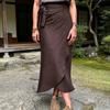 Women Skirt, High Waist Large Hem Midi Skirt, Irregular Split Slimming Skirt for Work Leisure Daily Wear Beach Travel Parties