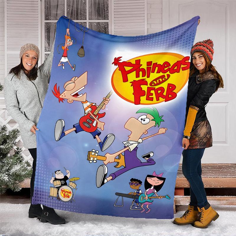1pc Phineas and Ferb1 Theme Blanket - Digital Print, Polyester, Cozy for All Seasons, Perfect for Outdoor, and Travel