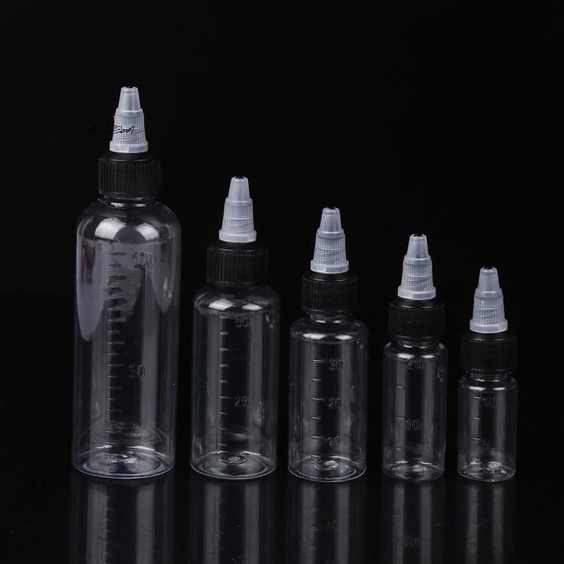 Refillable Hair Dye Bottle 10/20/30/50/100ml Twist Top Cap Squeeze Container with Graduated Scale for Tattoo Ink Pigment