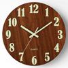 8" Silent Luminous Wall Clock, Wood Grain MDF, Fluorescent Quartz Clock