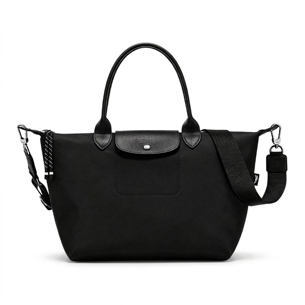 Longchamp Le Pliage Energy 32 Borsa Pieghevole a Forma di Raviolo Borsa a Tracolla in Tela Riciclata Media Borse da Donna Nero 1515HSR001
