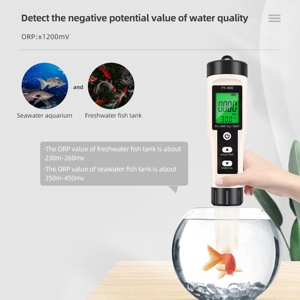 4-in-1 pH/H2/TEMP/ORP Tester Digital Hydrogen Ion Concentration Meter Water Quality Monitor for Aquarium Swimming Pool