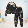 Unisex Kids Printed Black Hooded Long Sleeve Sweatshirt Cuffed Pants Two Piece Set
