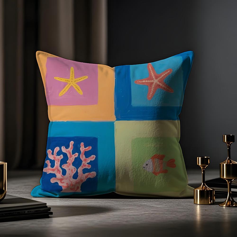 Marine Life Cushion Cover Anti-dustmite Pillowcase Invisible Zipper Silky Short Plush Sofa Cushion Cover