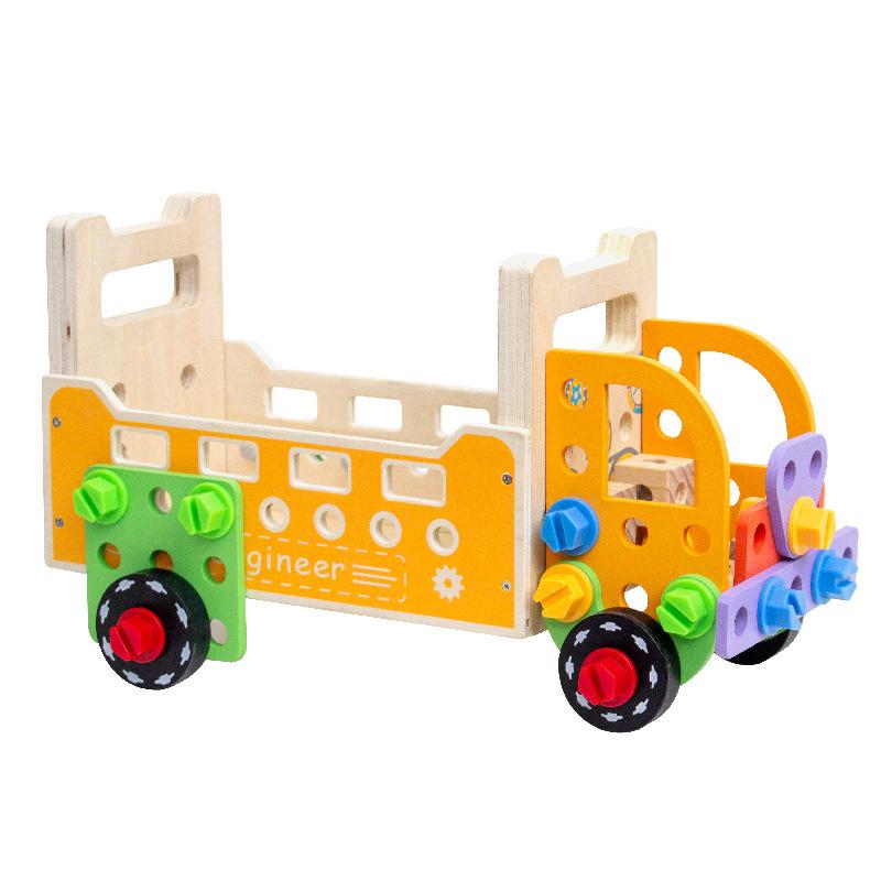 Wooden Children's Early Education Enlightenment Combination Disassembly and Assembly Building Block Multi-functional Tool Cart Screw Educational Toy