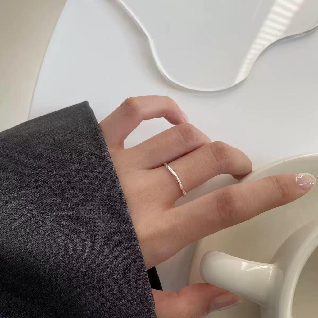 S925 Silver Textured Open Band Ring - Minimalist Design, Stackable, for Women’s Index Finger