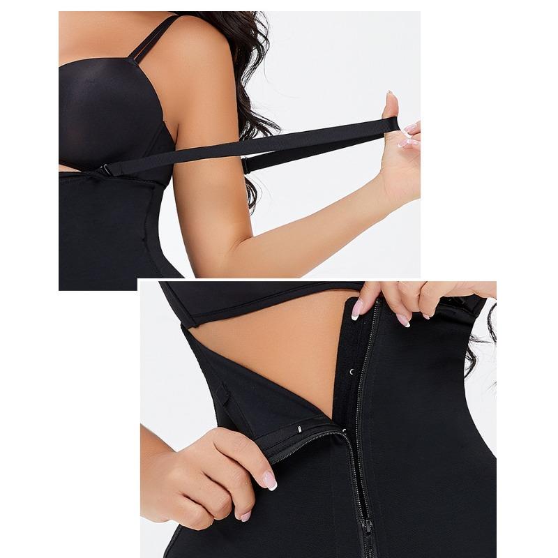 Open Bust Front Zipper Full Body Shaper With Lace Trim