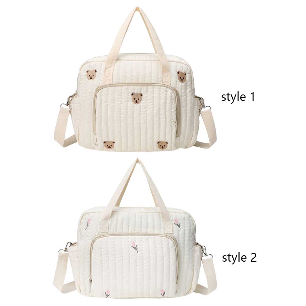 Bear/Flower Quilted Mommy Bag Multifunctional Crossbody Maternity Bag Cotton Messenger Shoulder Bag Adjustable Strap Luggage Bag