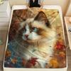 Maple Leaf Cat  Print Flannel Blanket, High Quality Comfortable for All Seasons, Home Decor, Warmth and Comfort