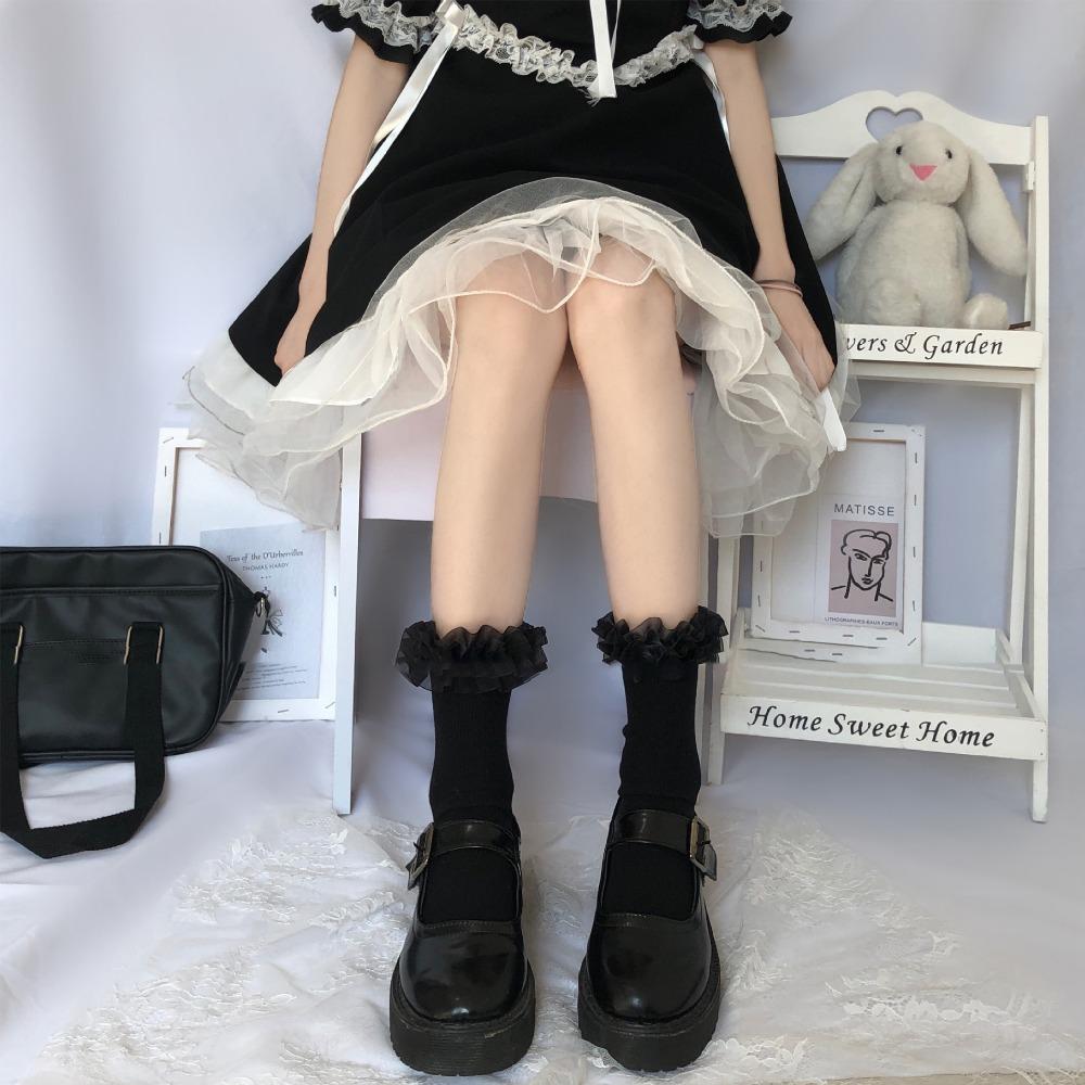 Summer Lace Socks Japanese Lolita Sweet Tube Socks Children's Black Cotton Lolita Calf Socks Tide