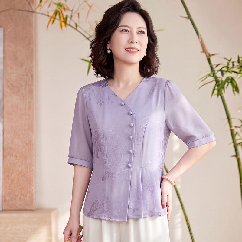 Great Tang Lady New Chinese Style V-Neck Blouse 5XL