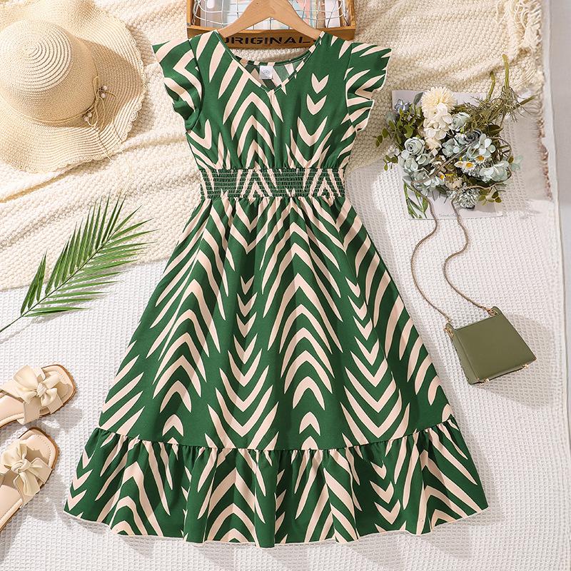 

Модное платье для девочек 2025 Летнее детское повседневное платье 170cm=12Y зелёный