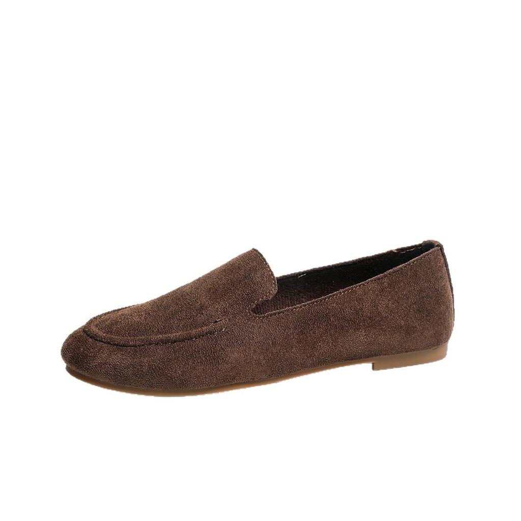 22 Round Head Covered with Ancient Suede, Comfortable and Elegant Temperament, Low-heeled Small Leather Shoes