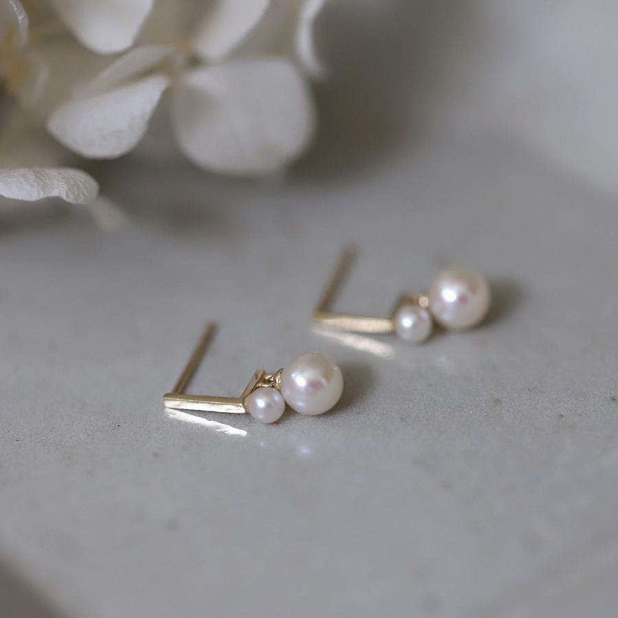 

925 Sterling Silver Plating 14K Gold Two Pearl Earrings for Women Romantic Wedding Jewelry Accessories Gold