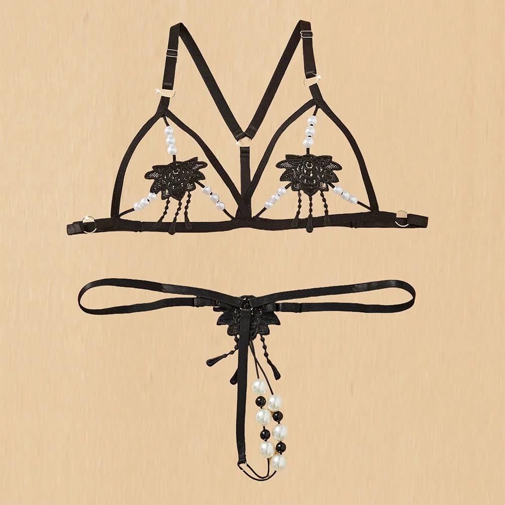 Adult Sexy Set Open Perspective Embroidered Erotic Bra Porn Panties Daring Lingerie Woman Products Sexy Ultra Hot