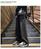 Men's Fashionable Wide-Leg Hip-Hop Jeans, Jacquard Print, Personalized Distressed High-Street Style